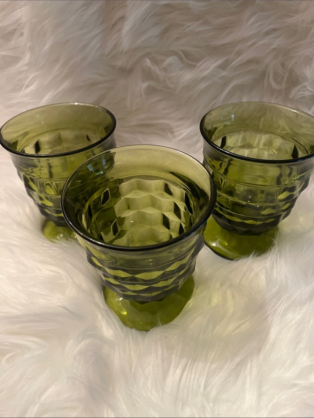Olive Green Faceted Glass Tumblers - Set of 3